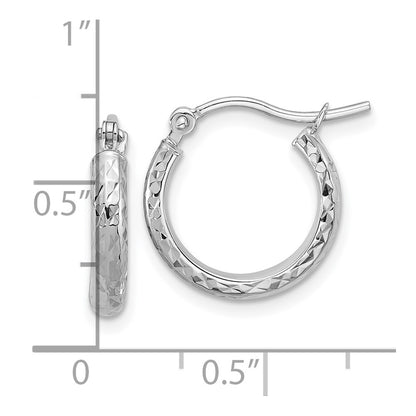 14k White Gold Diamond-Cut 2.8x15mm Hollow Hoop Earrings