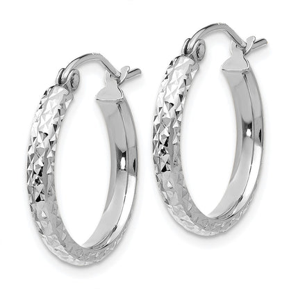 14k White Gold Diamond-Cut 2.8x18mm Hollow Hoop Earrings