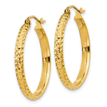 14k Yellow Gold Diamond-Cut 2.8x25mm Hollow Hoop Earrings