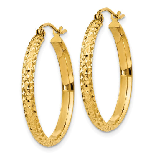 14k Yellow Gold Diamond-Cut 2.8x25mm Hollow Hoop Earrings
