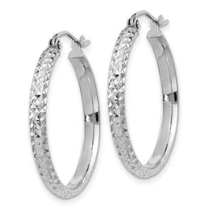 14k White Gold Diamond-Cut 2.8x25mm Hollow Hoop Earrings