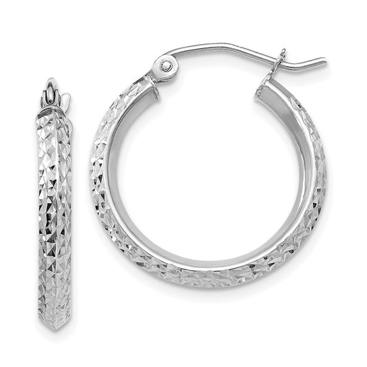 14k White Gold Knife Edge Diamond-Cut 2.5x20mm Hoop Earrings