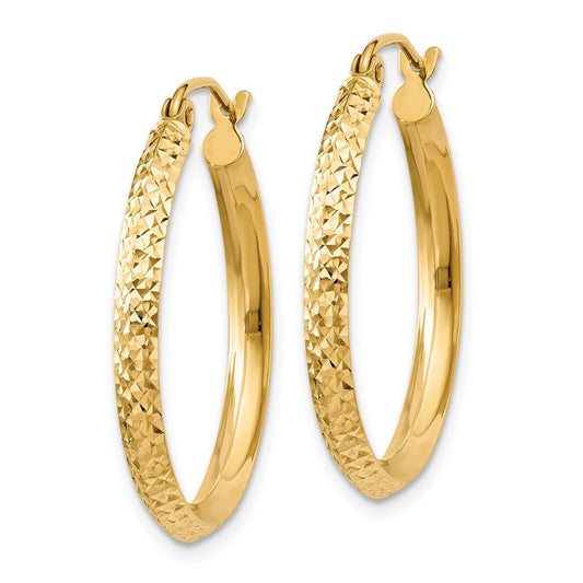 14k Yellow Gold Knife Edge Diamond-Cut 2.5x25mm Hollow Hoop Earrings