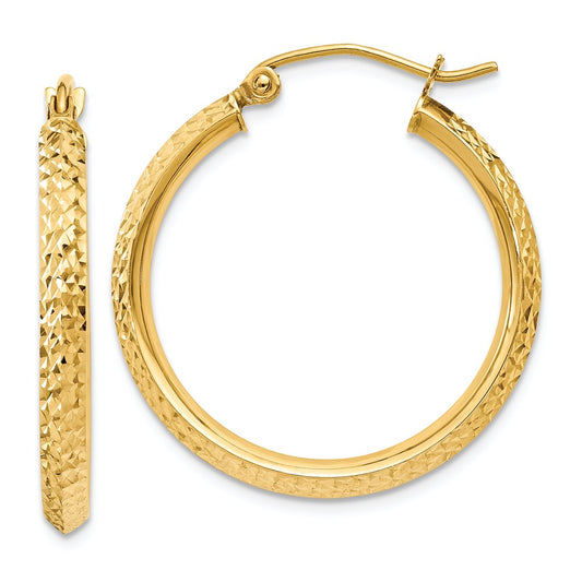 14k Yellow Gold Knife Edge Diamond-Cut 2.5x25mm Hollow Hoop Earrings