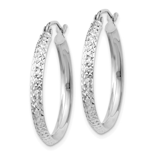 14k White Gold Knife Edge Diamond-Cut 2.5x25mm Hoop Earrings