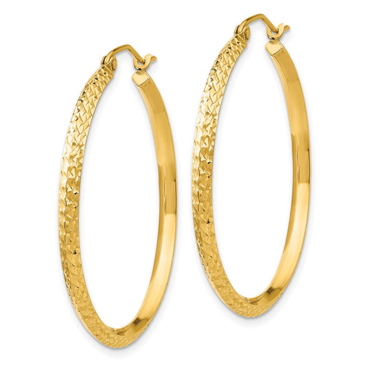 14k Yellow Gold Knife Edge Diamond-Cut Hollow 2.5x35mm Hoop Earrings