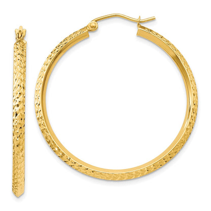 14k Yellow Gold Knife Edge Diamond-Cut Hollow 2.5x35mm Hoop Earrings