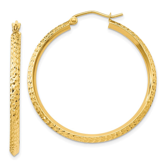 14k Yellow Gold Knife Edge Diamond-Cut Hollow 2.5x35mm Hoop Earrings