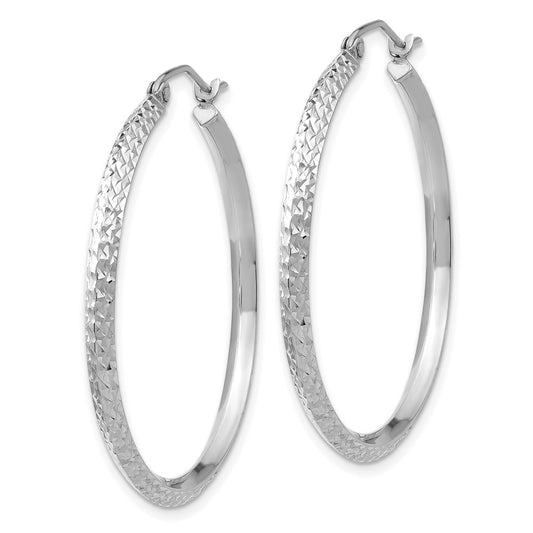 14k White Gold Knife Edge Diamond-Cut 2.5x35mm Hoop Earrings