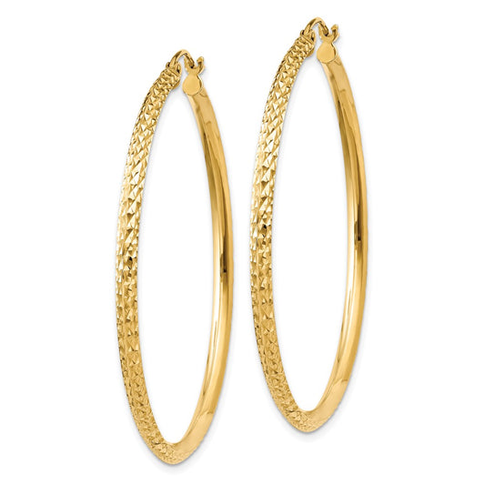 14k Yellow Gold Knife Edge Diamond-Cut Hollow Hoop Earrings