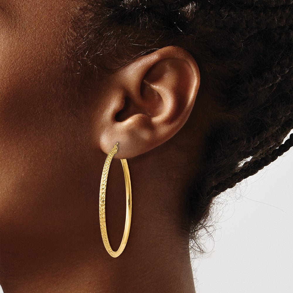 14k Yellow Gold Knife Edge Diamond-Cut Hollow Hoop Earrings