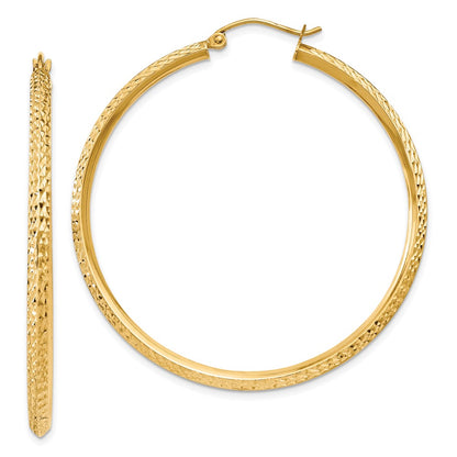 14k Yellow Gold Knife Edge Diamond-Cut Hollow Hoop Earrings