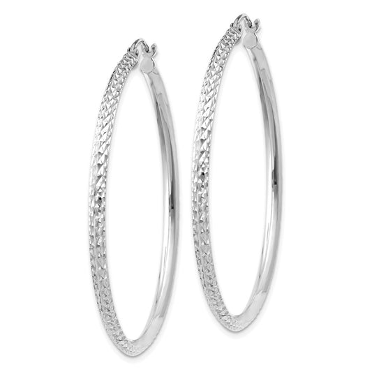 14k White Gold Knife Edge Diamond-Cut Hollow Hoop Earrings