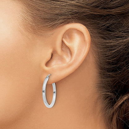 14k White Gold 2mm Square Tube Hoop Earrings