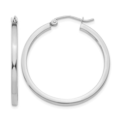 14k Gold 2mm Square Tube Hoop Earrings L-30 mm, W-30 mm