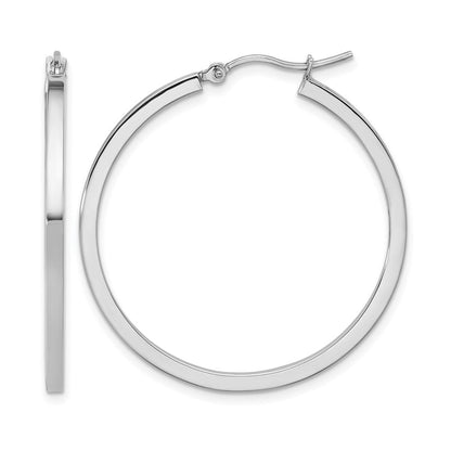 14k Gold 2mm Square Tube Hoop Earrings L-35 mm, W-35 mm