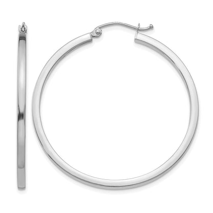 14k Gold 2mm Square Tube Hoop Earrings L-40 mm, W-40 mm