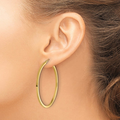 14k Yellow Gold 2mm Square Tube Hoop Earrings