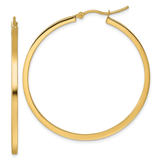 14k Yellow Gold 2mm Square Tube Hoop Earrings