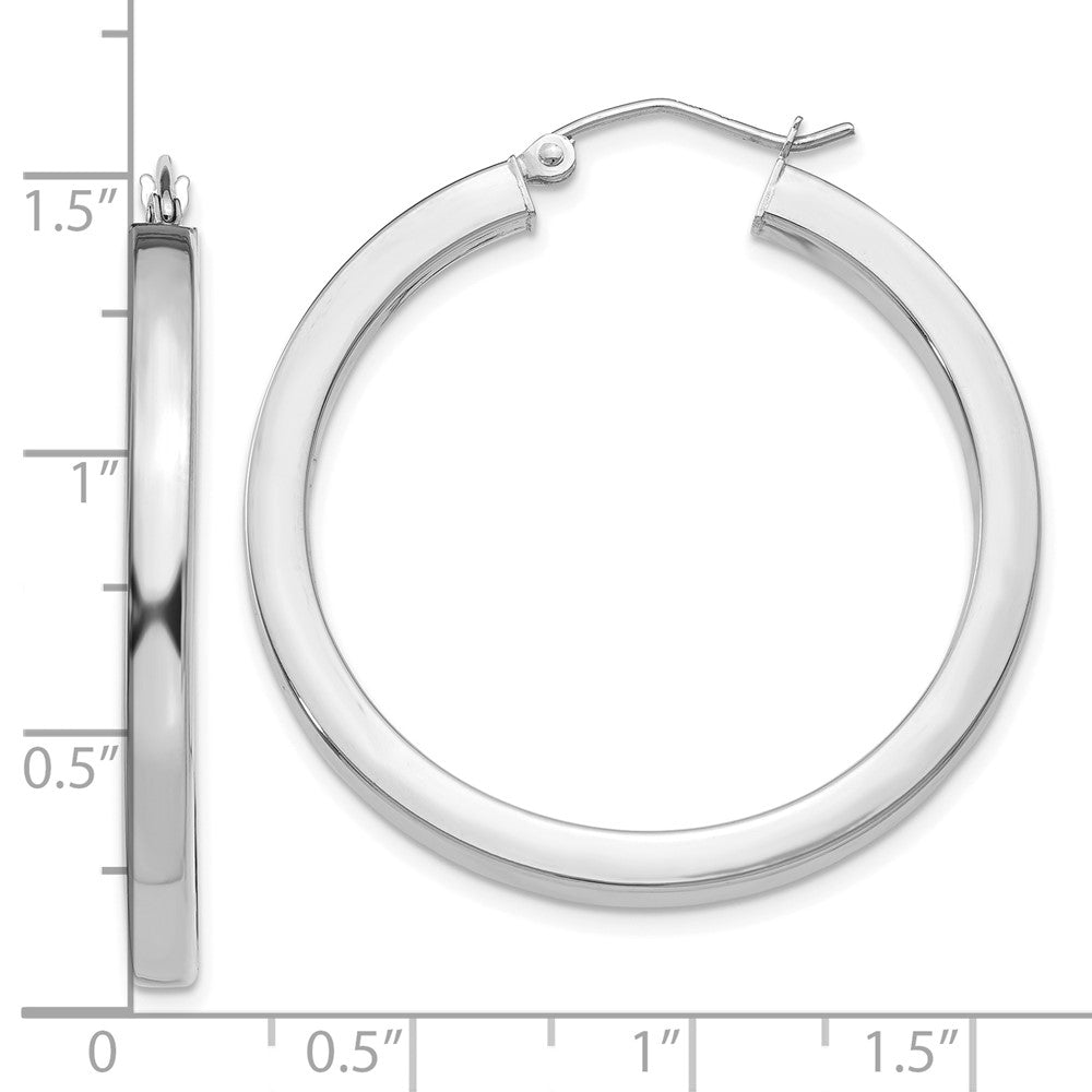 14k White Gold 3mm Polished Square Tube Hoop Earrings