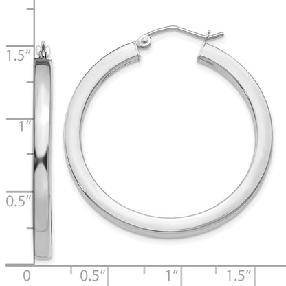 14k White Gold 3mm Polished Square Tube Hoop Earrings