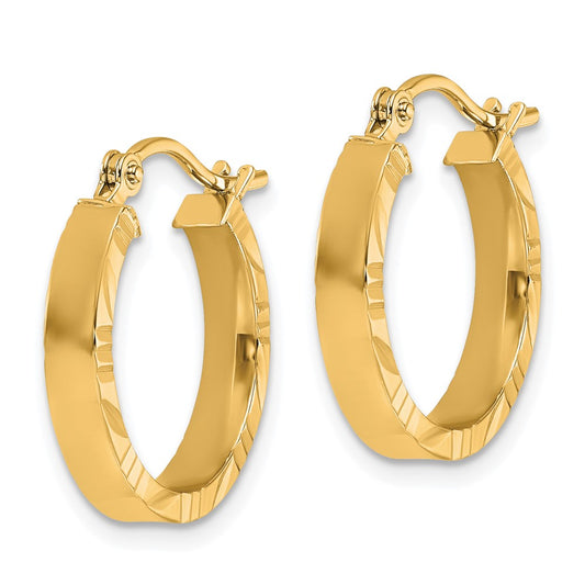 14k Yellow Gold Small 3mm Diamond-Cut Edge Polished Hoop Earrings