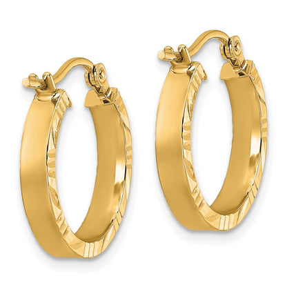 14k Yellow Gold Small 3mm Diamond-Cut Edge Polished Hoop Earrings