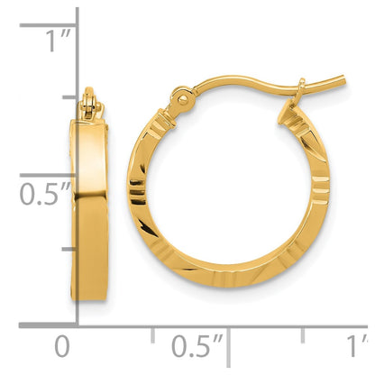 14k Yellow Gold Small 3mm Diamond-Cut Edge Polished Hoop Earrings