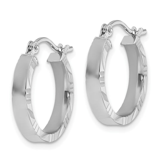 14k White Gold Small 3mm Diamond-Cut Edge Polished Hoop Earrings