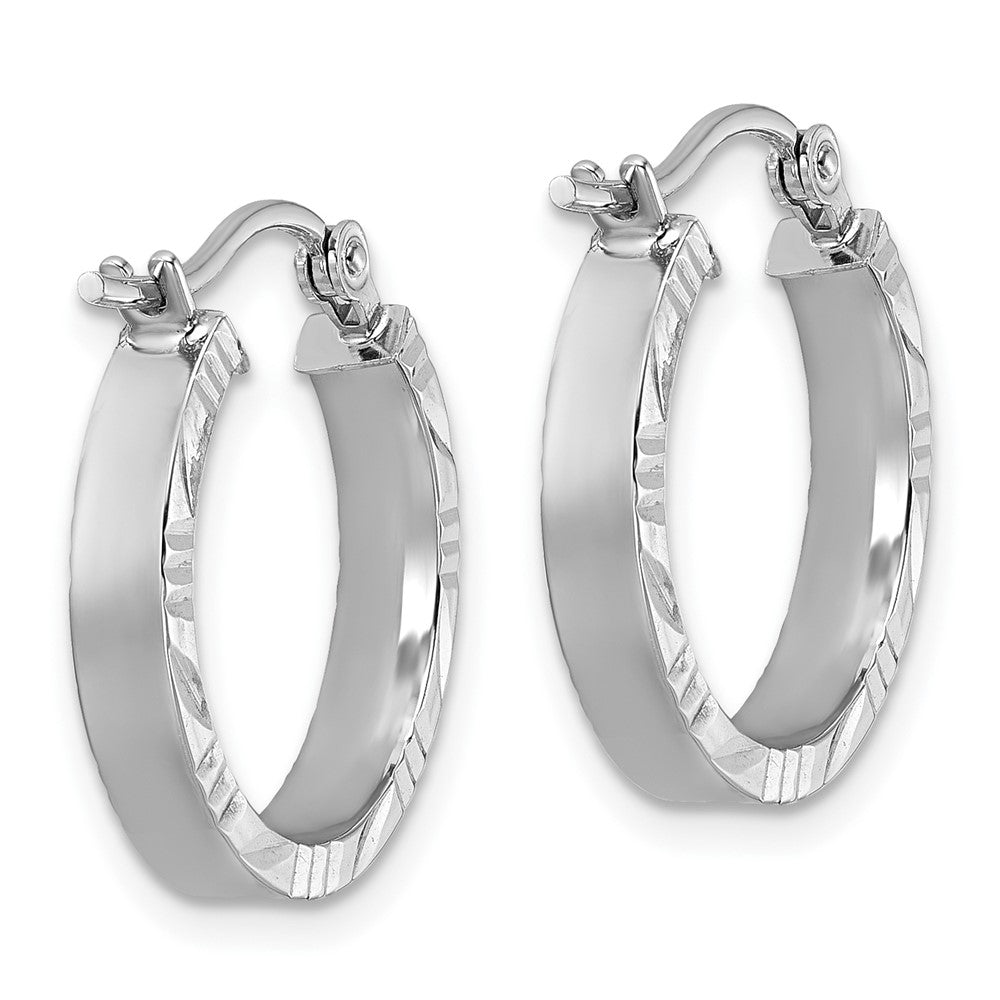 14k White Gold Small 3mm Diamond-Cut Edge Polished Hoop Earrings