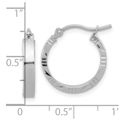 14k White Gold Small 3mm Diamond-Cut Edge Polished Hoop Earrings