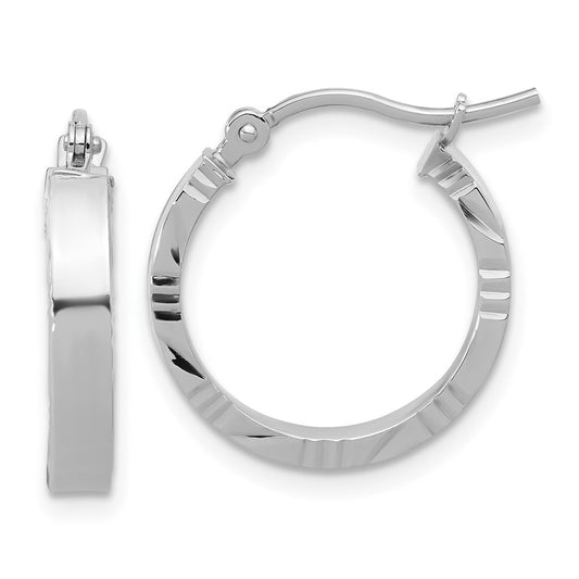 14k White Gold Small 3mm Diamond-Cut Edge Polished Hoop Earrings
