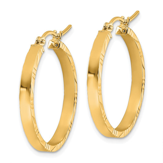 14k Yellow Gold Diamond-Cut Edge Medium 3mm Polished Hoop Earrings