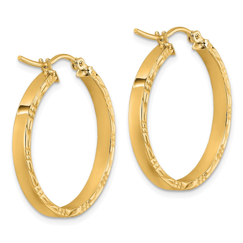 14k Yellow Gold Diamond-Cut Edge Medium 3mm Polished Hoop Earrings