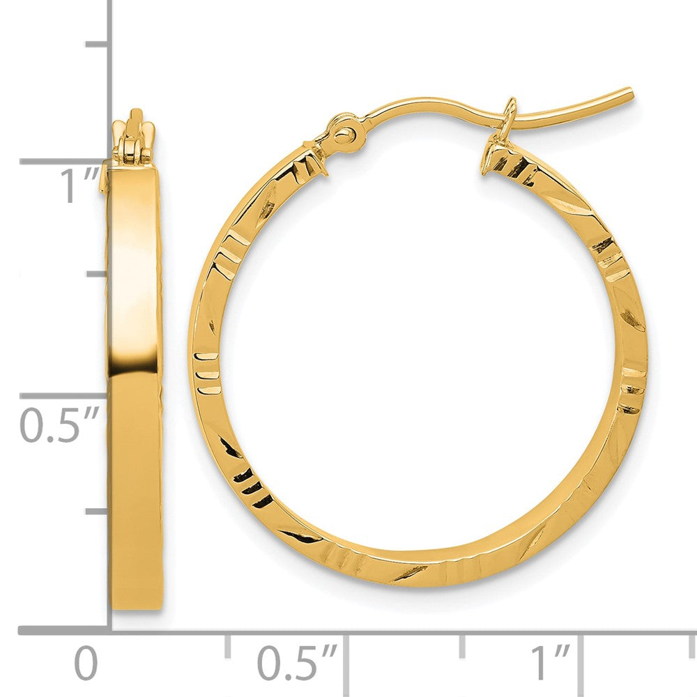 14k Yellow Gold Diamond-Cut Edge Medium 3mm Polished Hoop Earrings