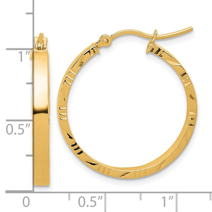 14k Yellow Gold Diamond-Cut Edge Medium 3mm Polished Hoop Earrings