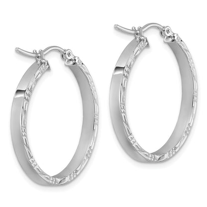 14k White Gold Diamond-Cut Edge Medium 3mm Polished Hoop Earrings