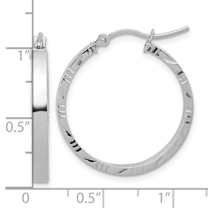 14k White Gold Diamond-Cut Edge Medium 3mm Polished Hoop Earrings