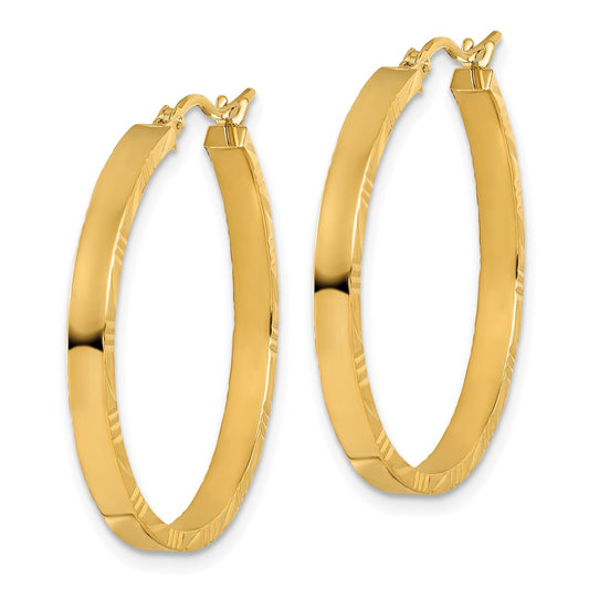 14k Yellow Gold Diamond-Cut Edge Large 3mm Polished Hoop Earrings