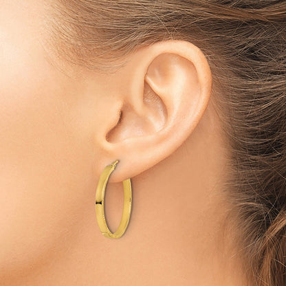 14k Yellow Gold Diamond-Cut Edge Large 3mm Polished Hoop Earrings