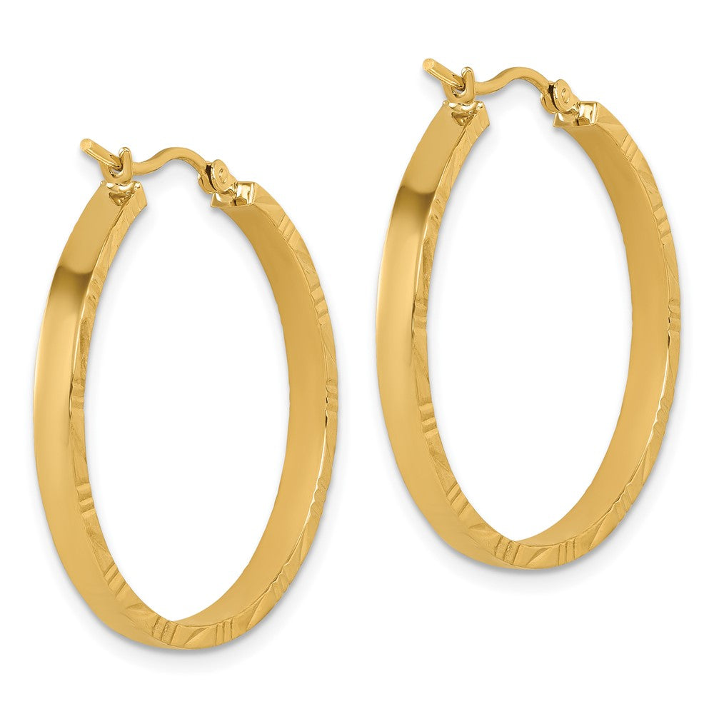14k Yellow Gold Diamond-Cut Edge Large 3mm Polished Hoop Earrings