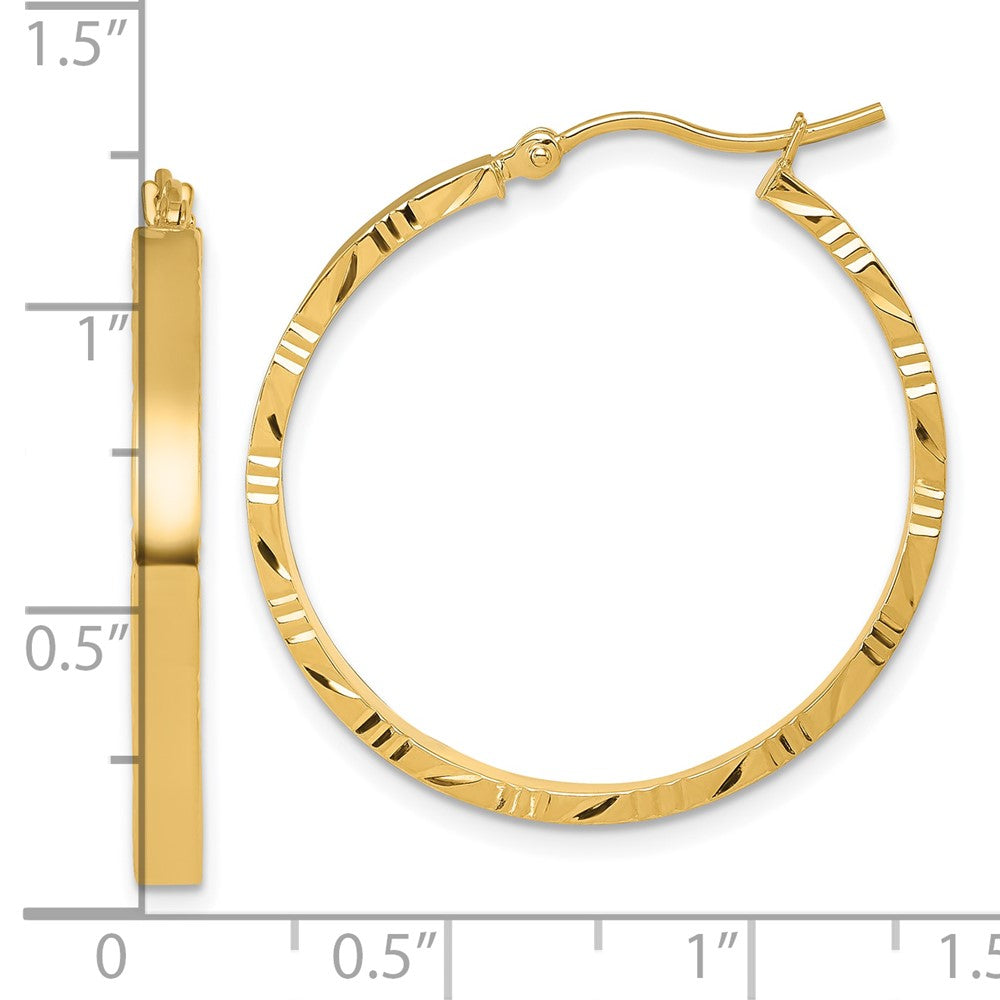 14k Yellow Gold Diamond-Cut Edge Large 3mm Polished Hoop Earrings