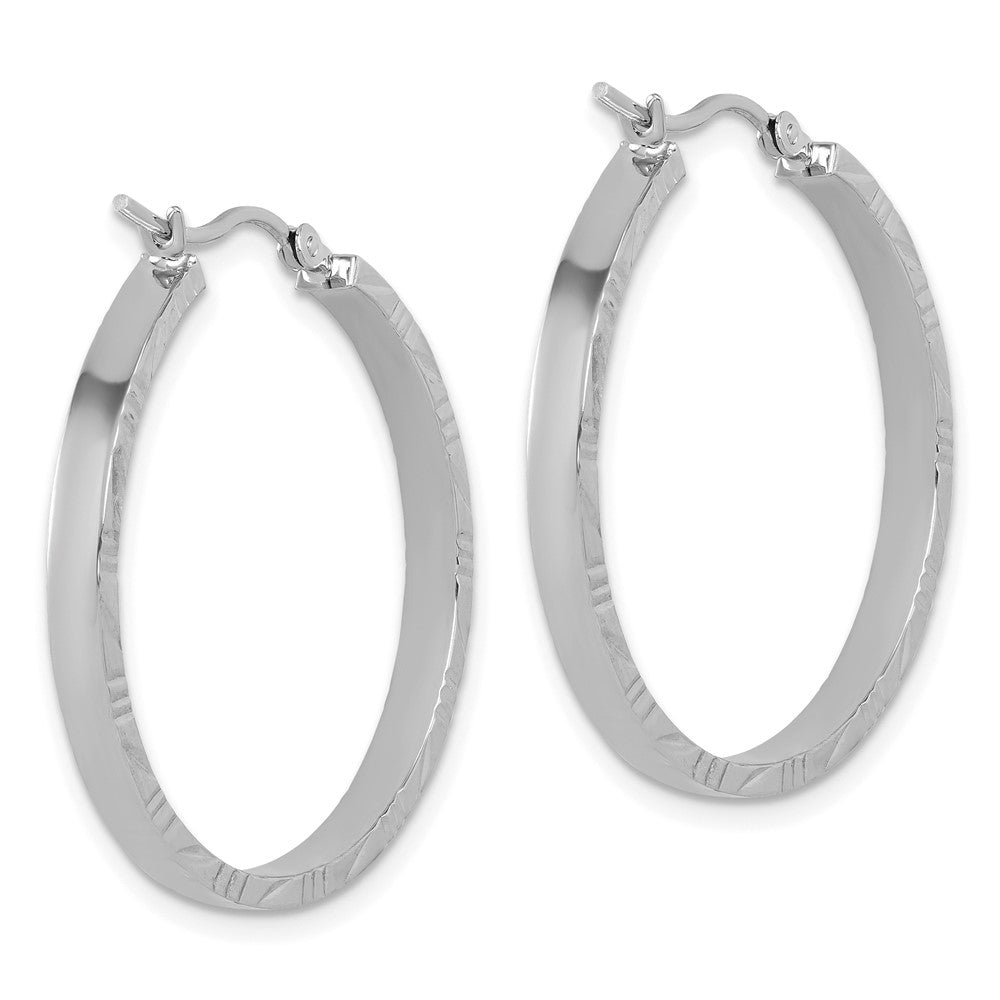 14k White Gold Diamond-Cut Edge Large 3mm Polished Hoop Earrings