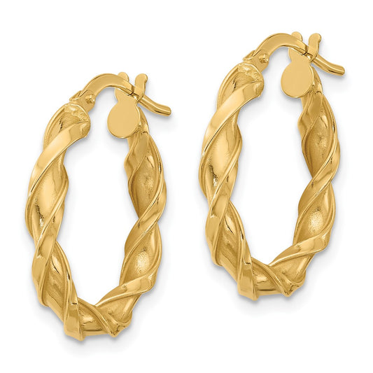 14k Yellow Gold Polished Twisted Hoop Earrings