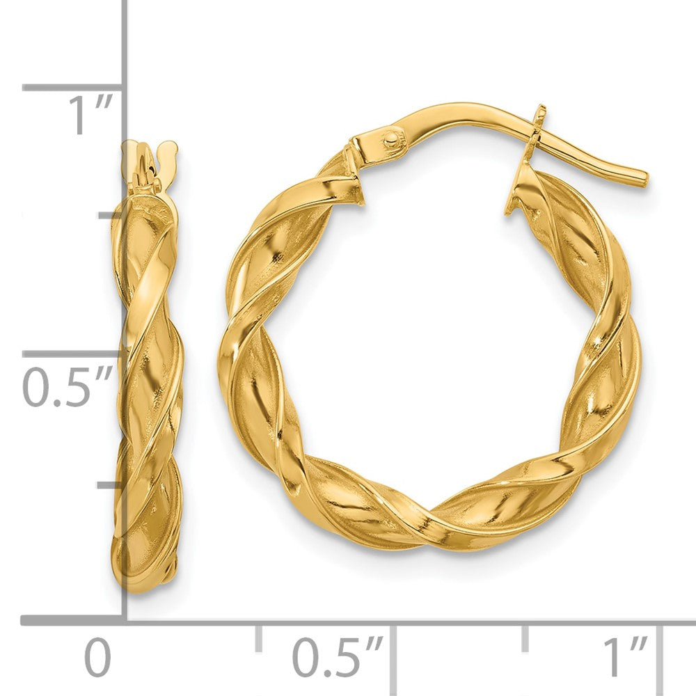 14k Yellow Gold Polished Twisted Hoop Earrings