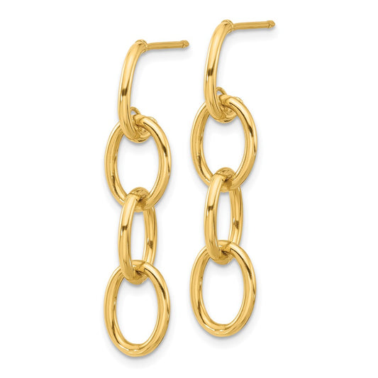 14k Yellow Gold Polished Triple Circle Link Dangle Earrings
