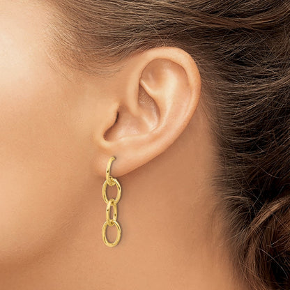 14k Yellow Gold Polished Triple Circle Link Dangle Earrings