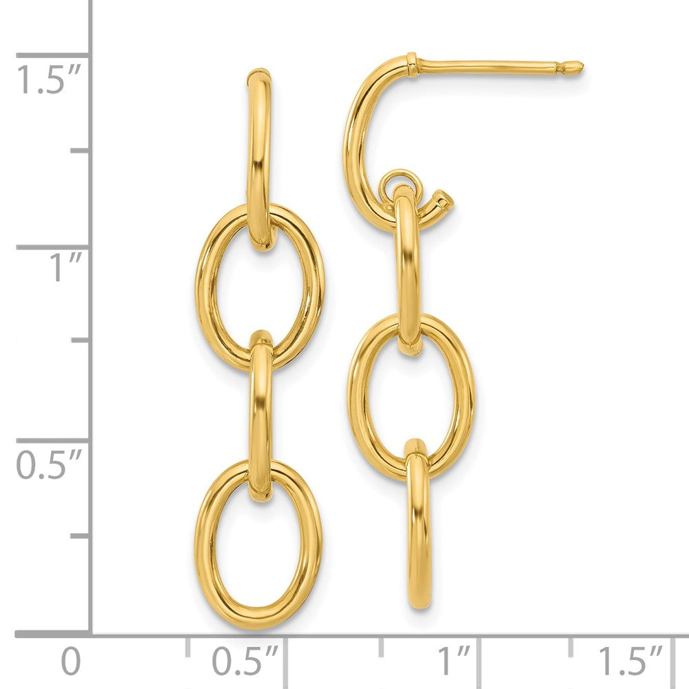 14k Yellow Gold Polished Triple Circle Link Dangle Earrings