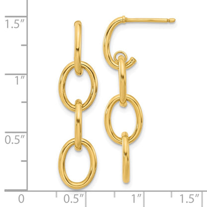 14k Yellow Gold Polished Triple Circle Link Dangle Earrings