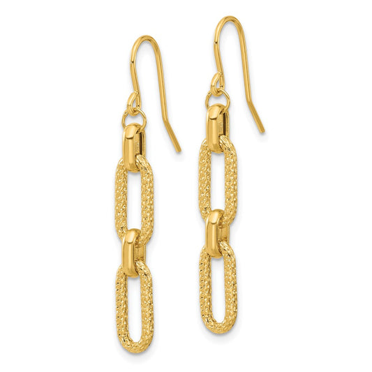 14k Yellow Gold Polished and Diamond-Cut Link Dangle Earrings